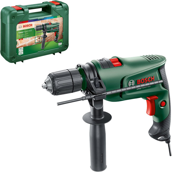 Bosch EasyImpact 600 – 600W Schlagbohrmaschine mit Schnellspannbohrfutter, Tiefenanschlag & Koffer