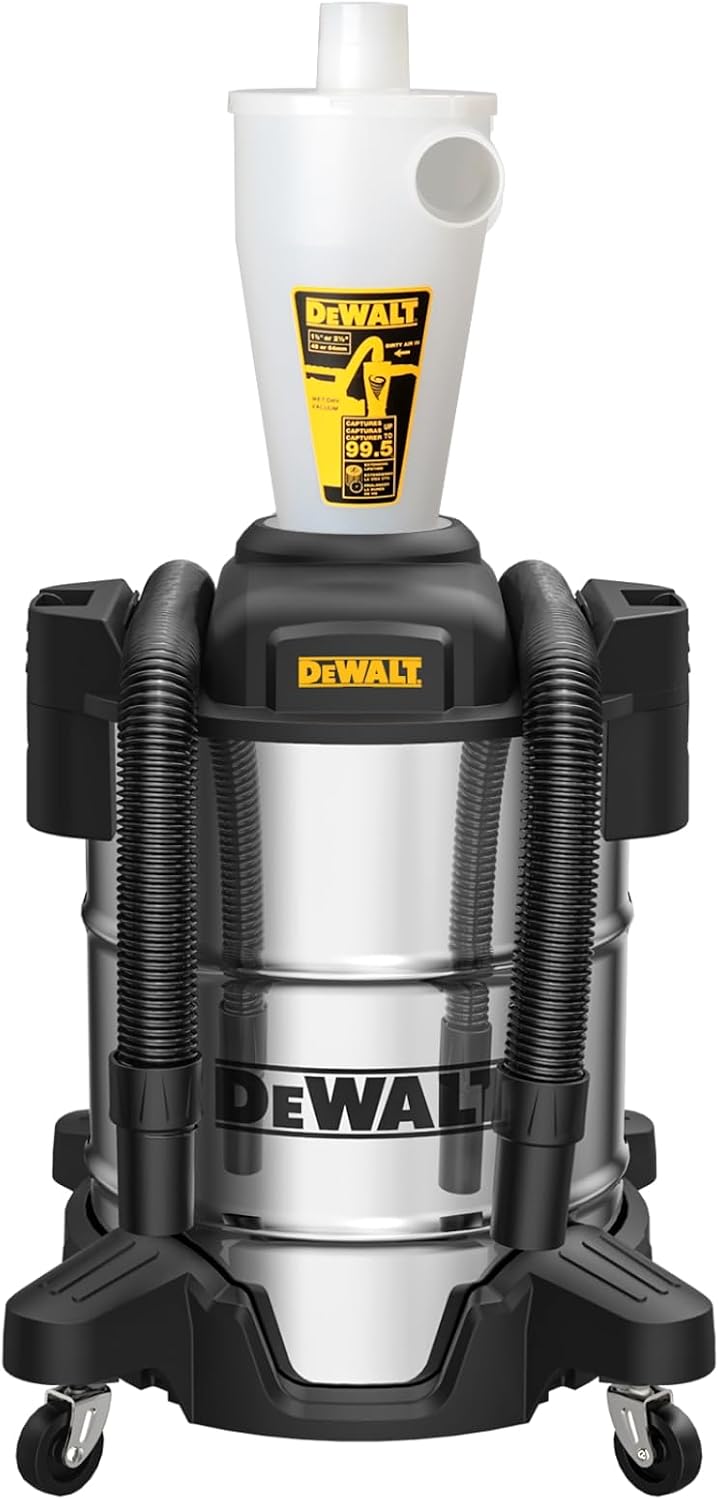 DEWALT DXVCS003 – 38L Zyklon-Staubabscheider mit Edelstahlbehälter & 2,1-m-Schlauch