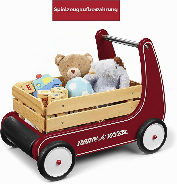 Radio Flyer Classic Walker Wagon 612Z – Lauflernwagen aus Holz mit Widerstandsbremse & Spielzeug-Stauraum