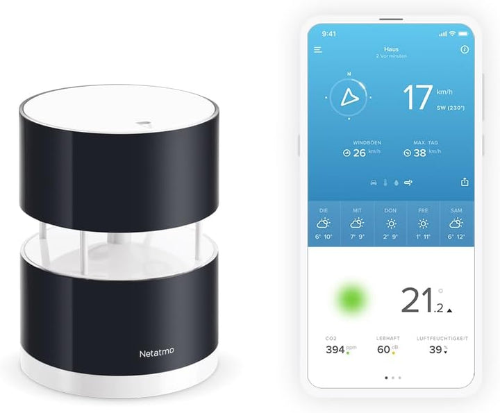 Netatmo Windmesser NWA01-WW – Zusatzmodul für Netatmo Wetterstation, Schwarz