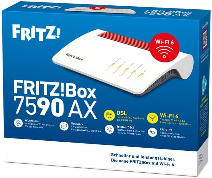 FRITZ!Box 7590 AX Exclusive Edition Wi-Fi 6 DSL-Router – Mesh, DECT, SanDisk USB-Stick