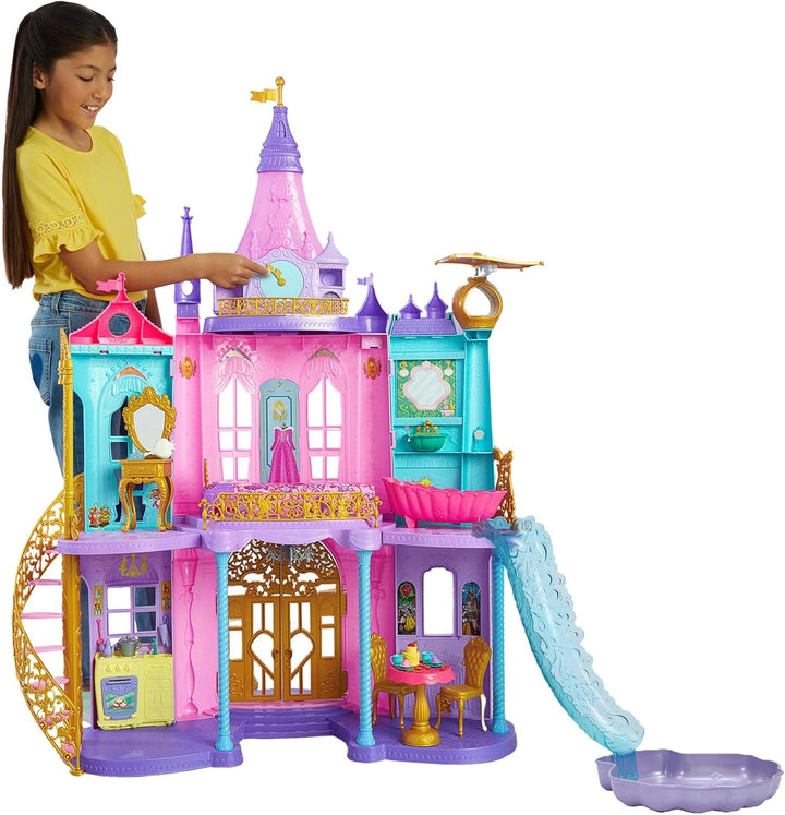 Mattel Disney Princess Magisches Abenteuerschloss HLW29 – 122 cm Puppenschloss mit Licht, Sound & 28 Zubehörteilen
