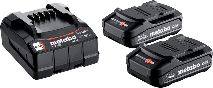 Metabo Basis-Set 2 × 2,0 Ah – 18V Li-Power Akkus mit SC 30 Ladegerät & CAS-Kompatibilität