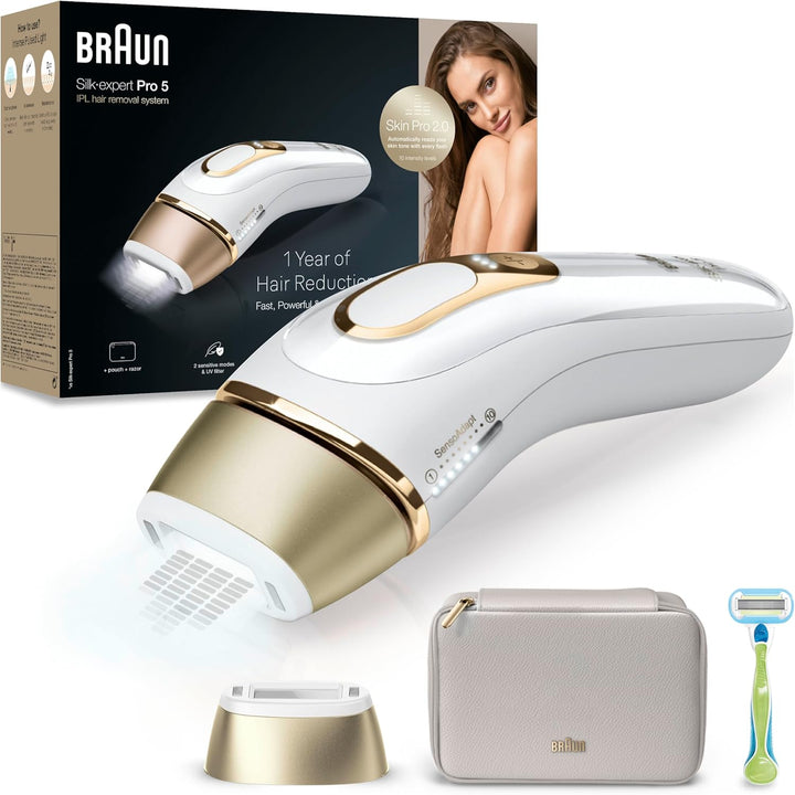 Braun Silk-expert Pro 5 PL5052 IPL Haarentfernungsgerät – Weiß/Gold, mit Aufbewahrungstasche