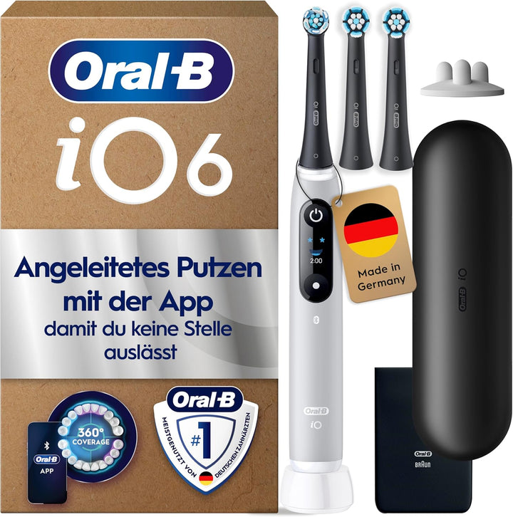 Oral-B iO Series 6 Plus Sensitive Edition Elektrische Zahnbürste – Grey Opal, 3 Bürsten & Reiseetui