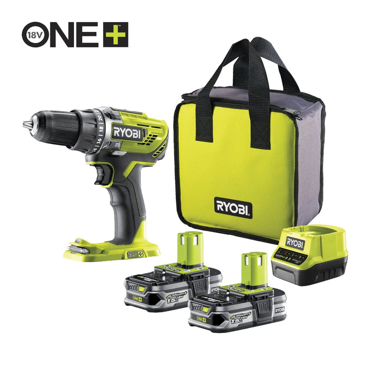 RYOBI R18DD3-215S – 18V ONE+ Akku-Bohrschrauber mit 50 Nm, 2 Akkus & Ladegerät